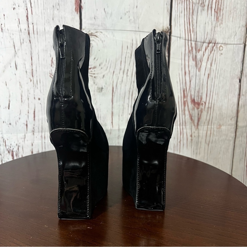 JEFFREY CAMPBELL NITE MATE Chic Black Suede & Patent Platform Ankle Booties 7 - Picture 4 of 10